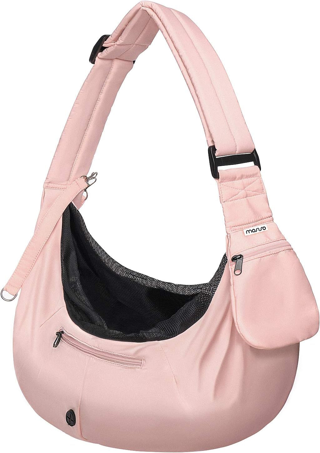 Small Dog Cat Sling Carrier, Pet Carrier Tote Bag Purse Hands Free Adjustable Padded Strap Breathable Polyester Soft Carrying Travel Shoulder Bag with Front Pocket for Dogs Cats, Pink