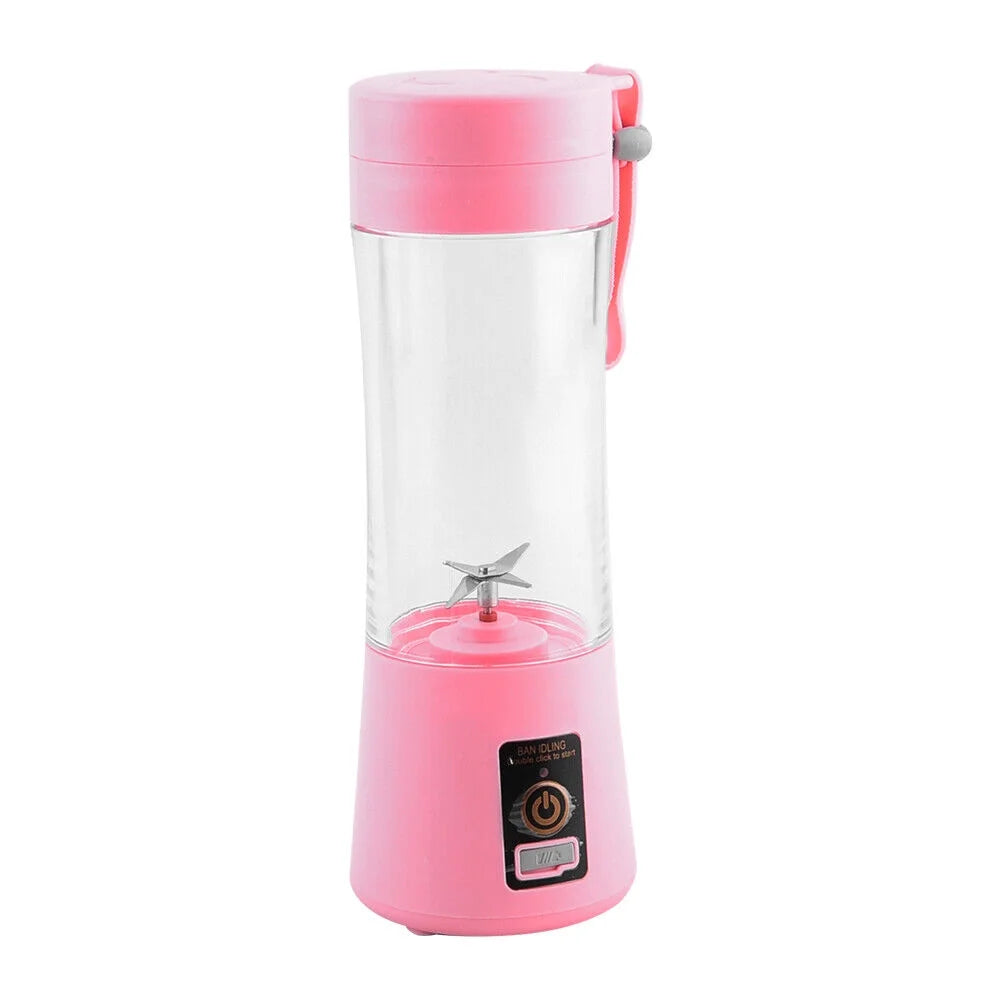 Portable Mini Juicer Cup, Personal Blender 6 Blades Mixer Fruit Machine for Smoothies Shakes, Pink, 380Ml
