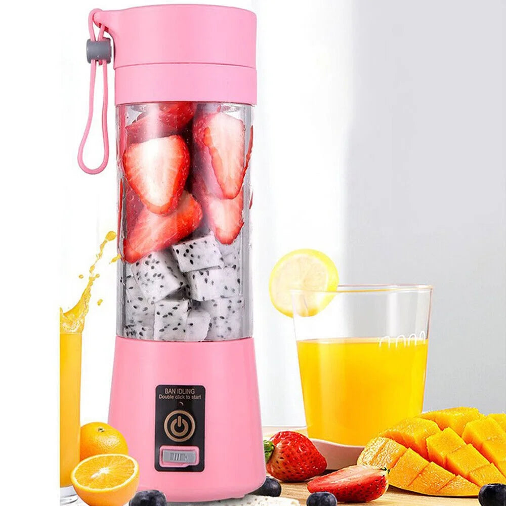 Portable Mini Juicer Cup, Personal Blender 6 Blades Mixer Fruit Machine for Smoothies Shakes, Pink, 380Ml