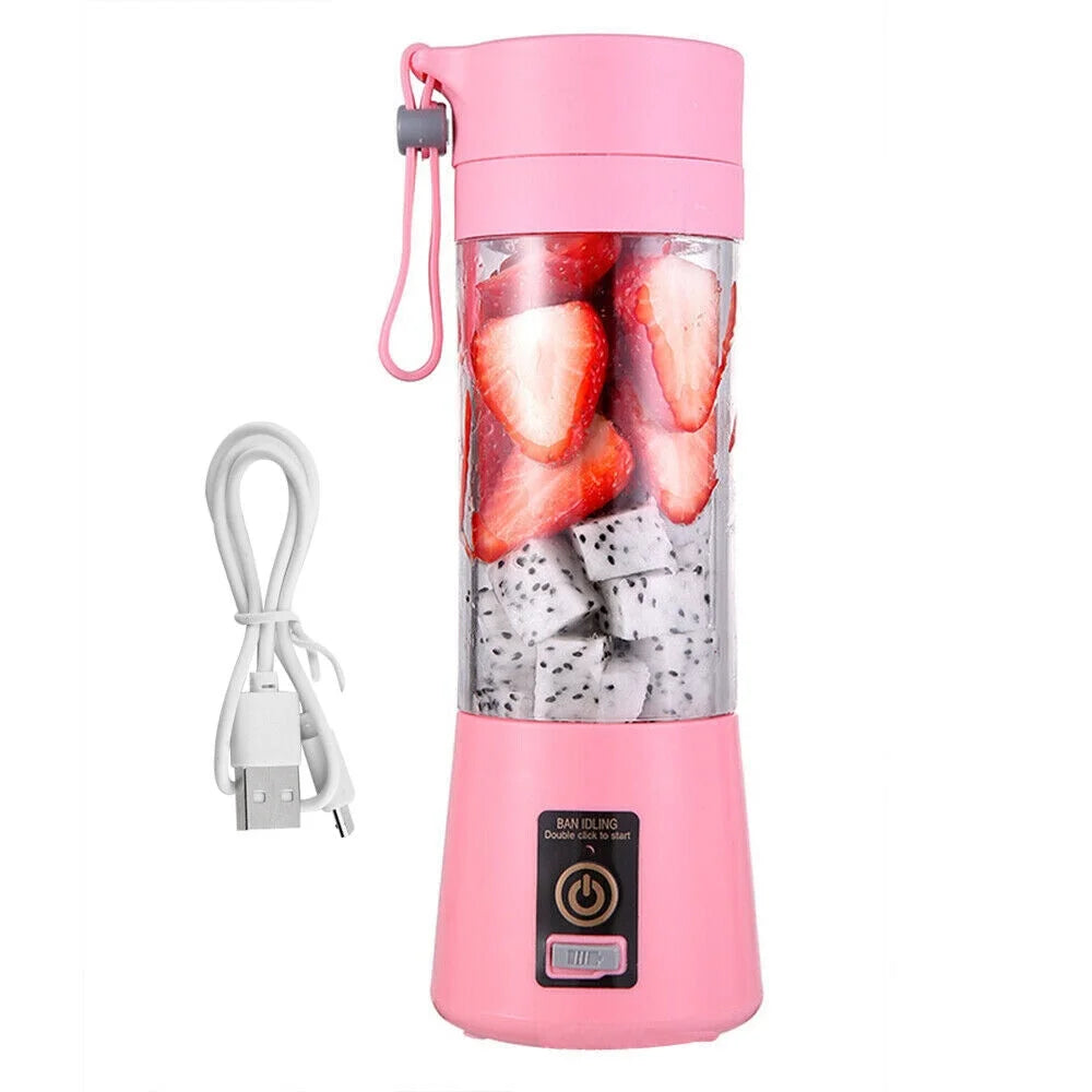Portable Mini Juicer Cup, Personal Blender 6 Blades Mixer Fruit Machine for Smoothies Shakes, Pink, 380Ml