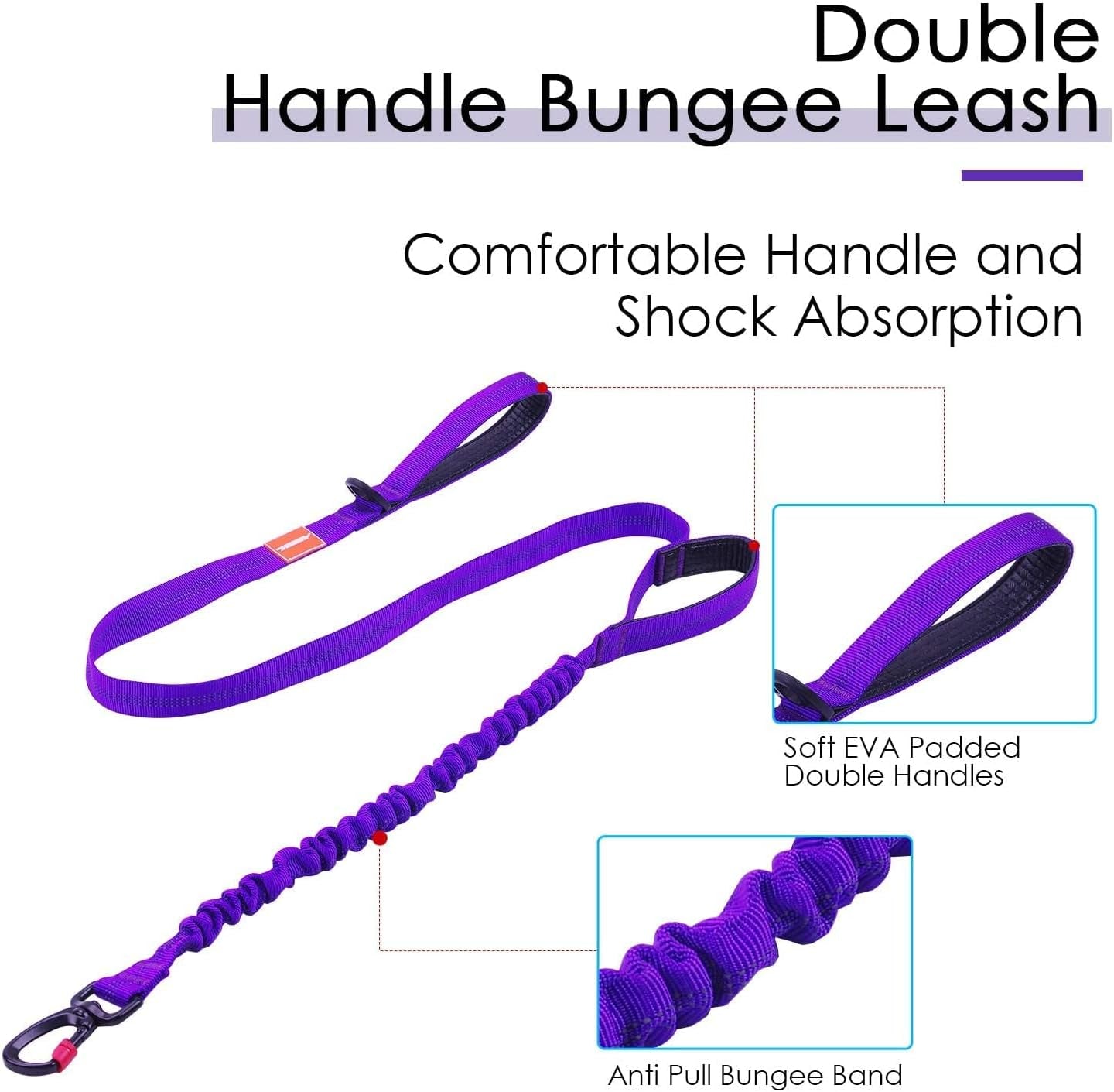 Dog Harness Leash Set, No Pull Dog Harness, Front Clip Dog Harness, Reflective Dog Vest, with 5 Ft Dual Handle Dog Leash, Padded Handles Bungee Training Dog Leash S Purple