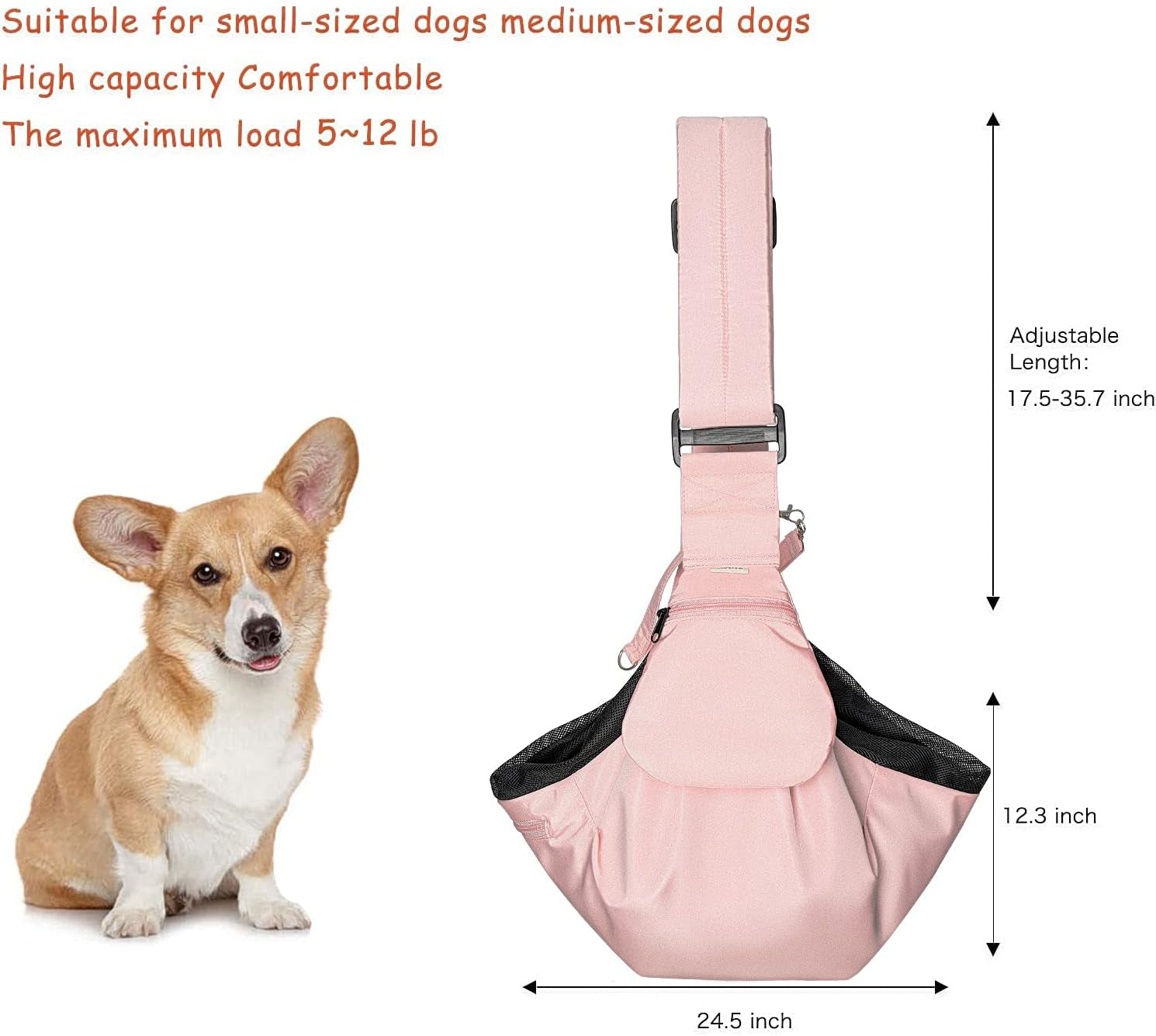 Small Dog Cat Sling Carrier, Pet Carrier Tote Bag Purse Hands Free Adjustable Padded Strap Breathable Polyester Soft Carrying Travel Shoulder Bag with Front Pocket for Dogs Cats, Pink