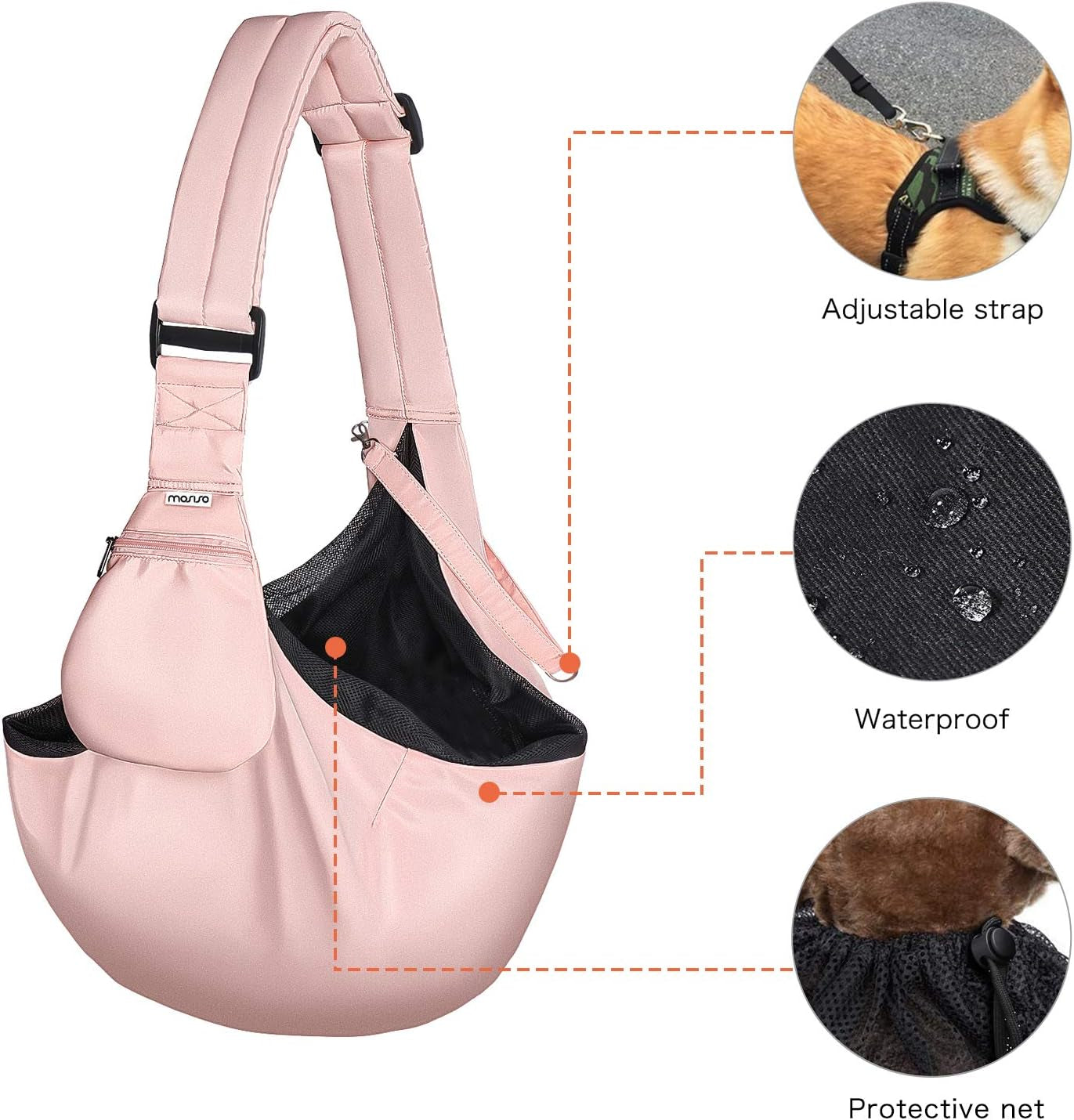Small Dog Cat Sling Carrier, Pet Carrier Tote Bag Purse Hands Free Adjustable Padded Strap Breathable Polyester Soft Carrying Travel Shoulder Bag with Front Pocket for Dogs Cats, Pink